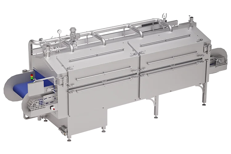 Blancher from OctoCore for industrial food processing, adapted for blanching vegetables. Blanching machine.