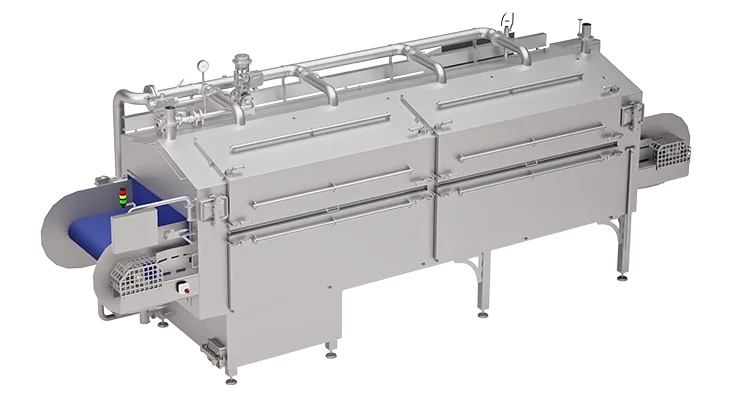 Blancher from OctoCore for industrial food processing, adapted for blanching vegetables. Blanching machine.