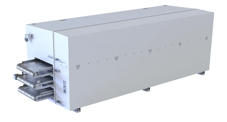 OctoCore Impingement Freezer with white casing and 3 belts in 3D