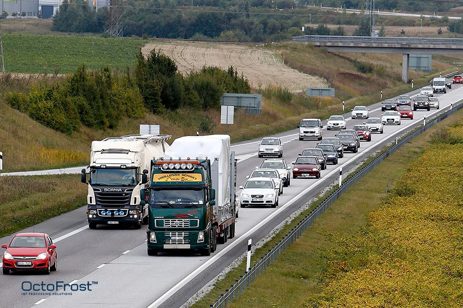 OctoFrost IQF Freezer loaded on a truck and being transported on a highway
