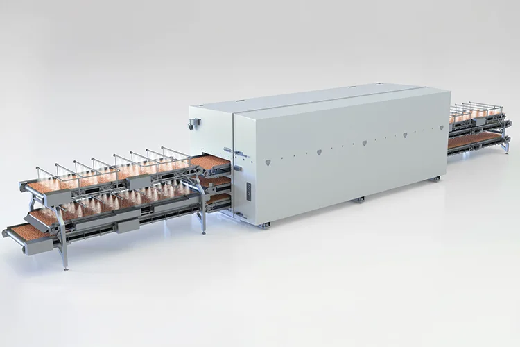 Glazing shrimps. Food processing equipment. Glazing with freezer.
