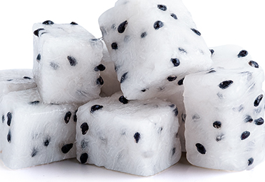 close up of diced frozen white dragon fruit